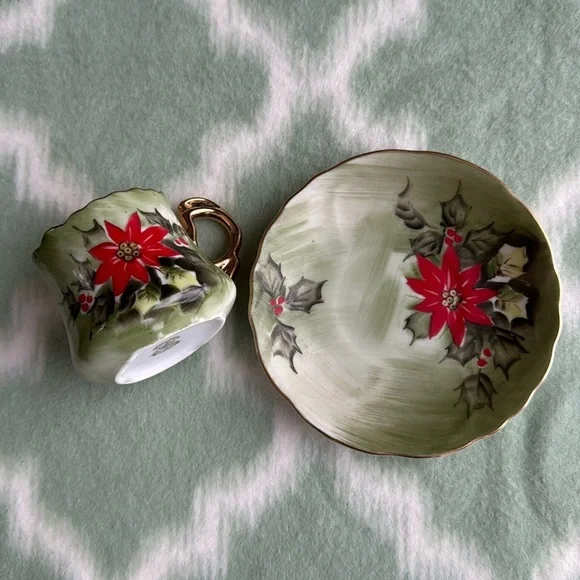 Vintage Lefton England hand painted bone china cup and saucer - Picture 3 of 9